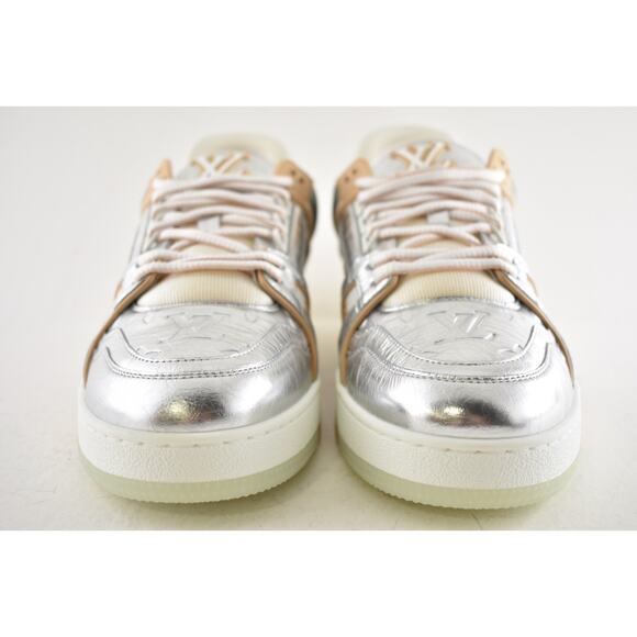Louis Vuitton Metallic Silver Beige White Low Top Trainer Sneaker UK 9 US 10 11 - Picture 10 of 16